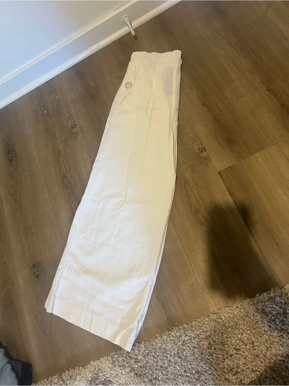 Final Touch Women's Off-White Wide-Leg Trousers with Button Tabs